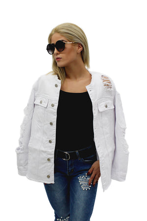 Perla Jeans & White Ripped Harley Denim Jacket